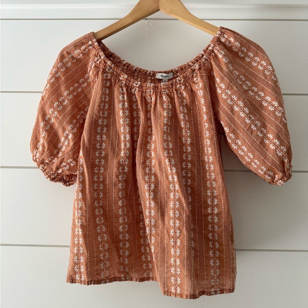 Madewell Puff Sleeve Floral Swing Top, Size XS, Color Peach